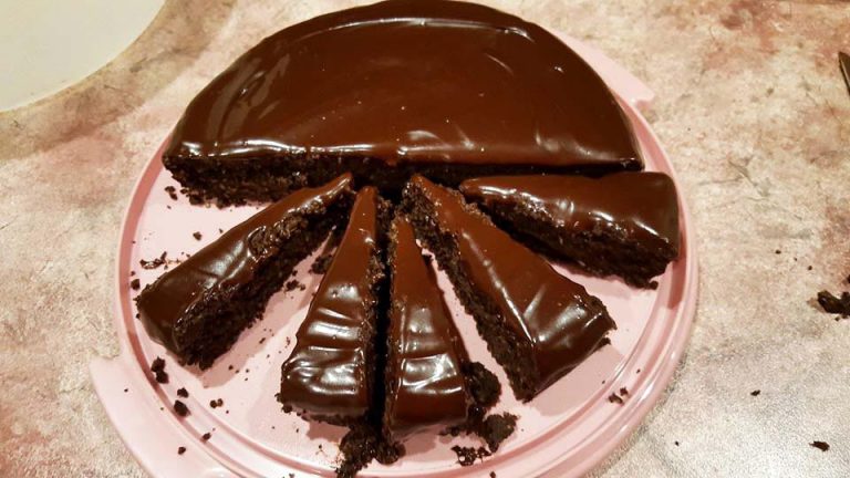 Healthy chocolate pumpkin mud cake with chocolate ganache