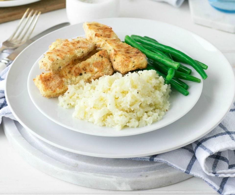 Baked Fish with Cauliflower Mash and Beans