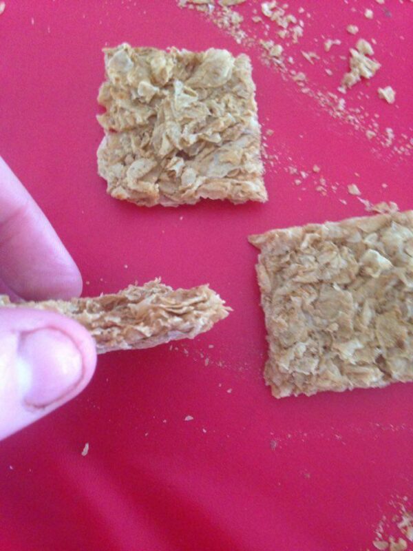 Cut into half again so they end up in thin square pieces.