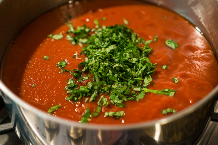 A pot of Italian pasta sauce