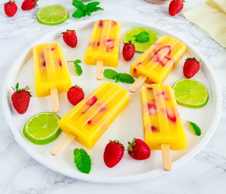 Mango Lime and Strawberry Icy Poles