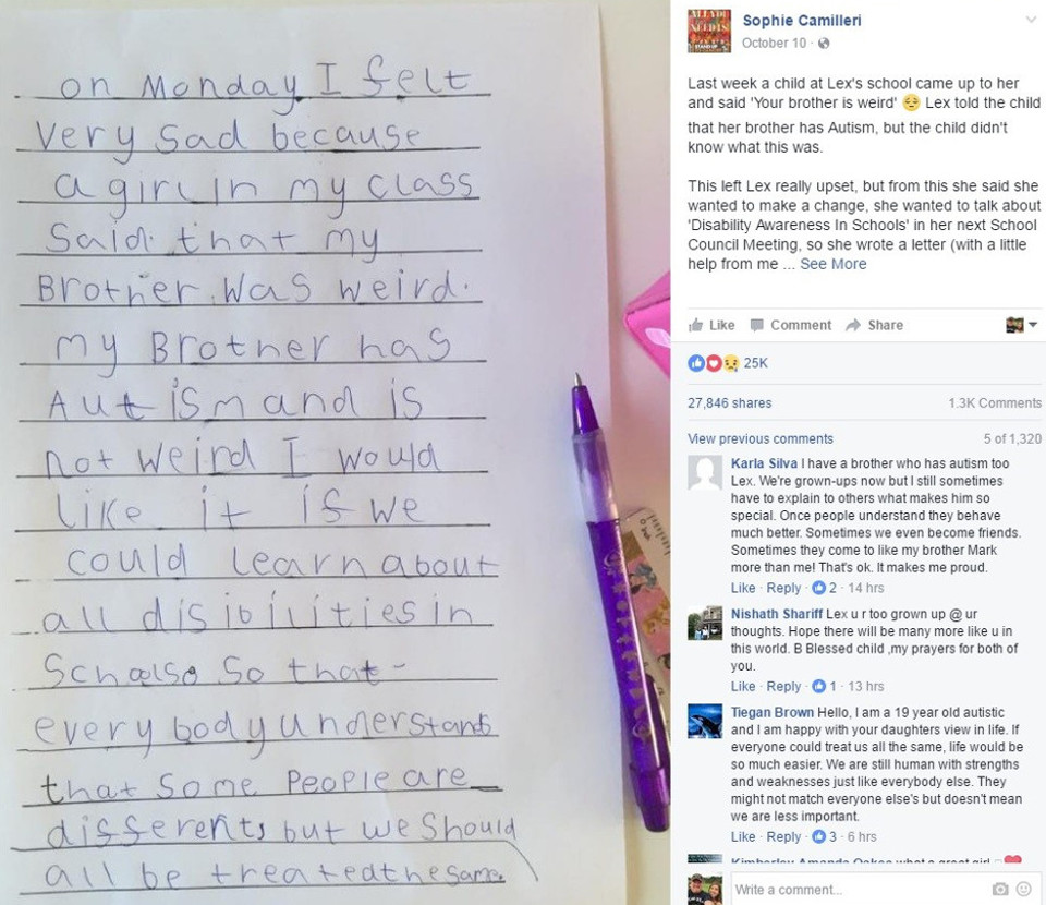 sisters touching letter my brother is not weird he has autism letter to brother