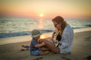 hipster mum and son