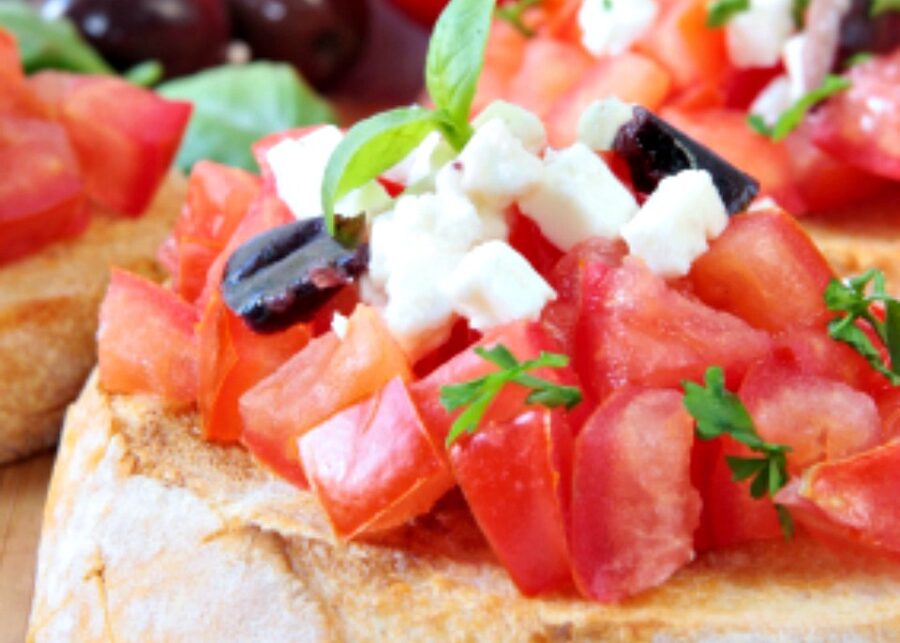 Olive, Feta, Tomato and Basil Bruschetta