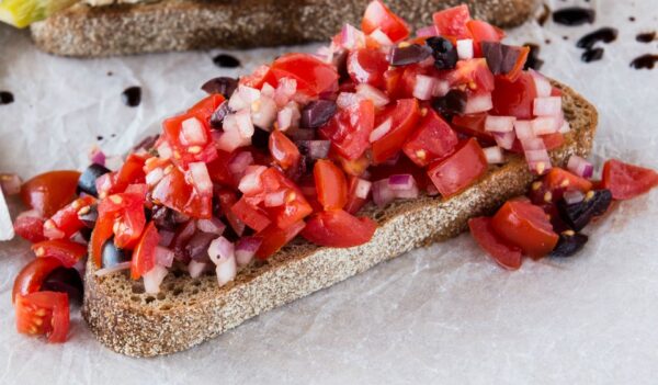 Olive, Tomato and Red Onion Bruschetta