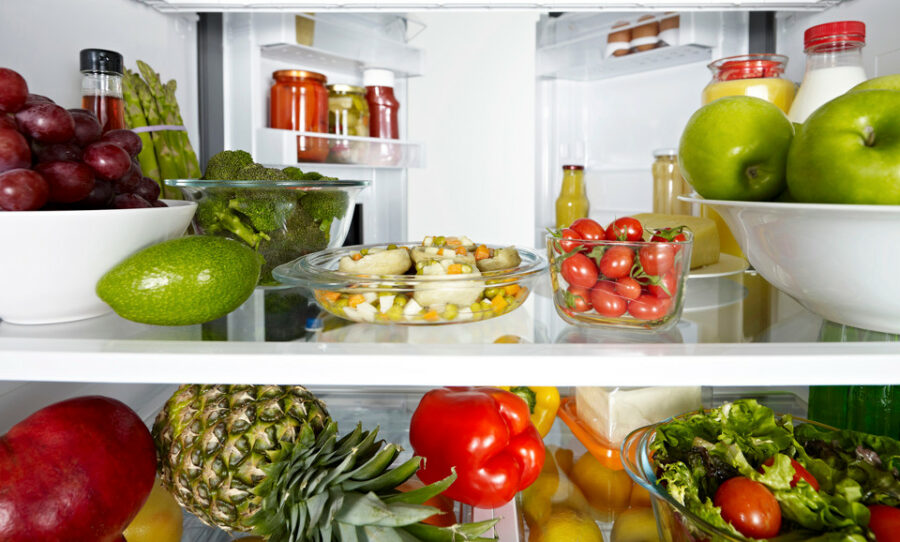 fruit and vegetables in fridge