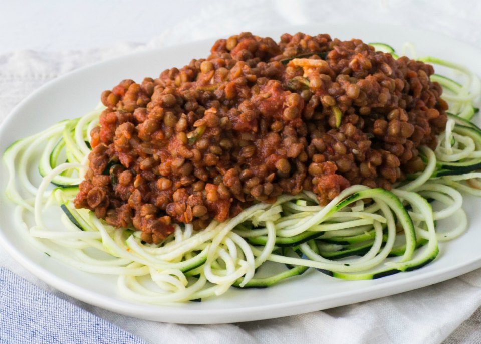 Lentil Bolognese on Zoodles