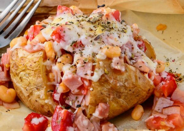 The Ultimate 5 Ingredient Ham & Cheese Baked Potato