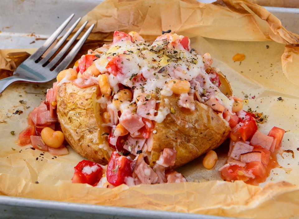 The Ultimate 5 Ingredient Ham & Cheese Baked Potato