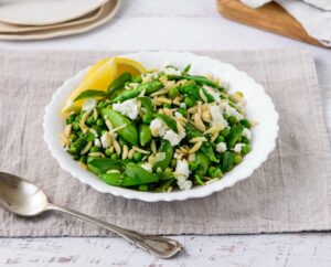 10 Minute Minted Peas with Feta & Almonds