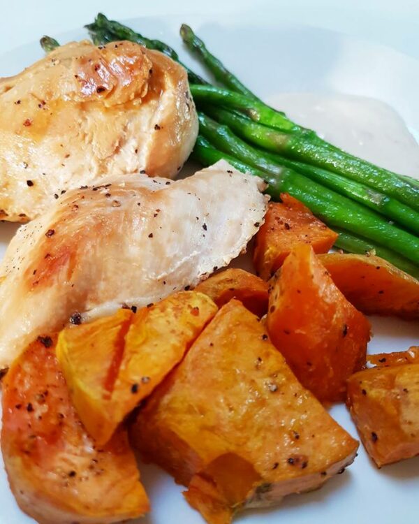 Sweet Chilli Chicken with Asparagus and Sweet Potato