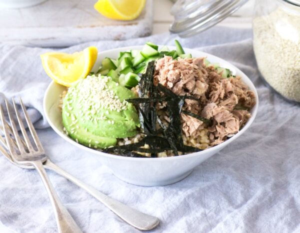 Rice, Avocado And Tuna Sushi Bowl