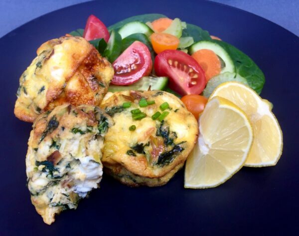 Feta, leek and spinach mini quiche