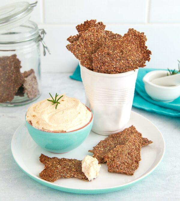 Rosemary And Flaxseed Crackers With Hummus