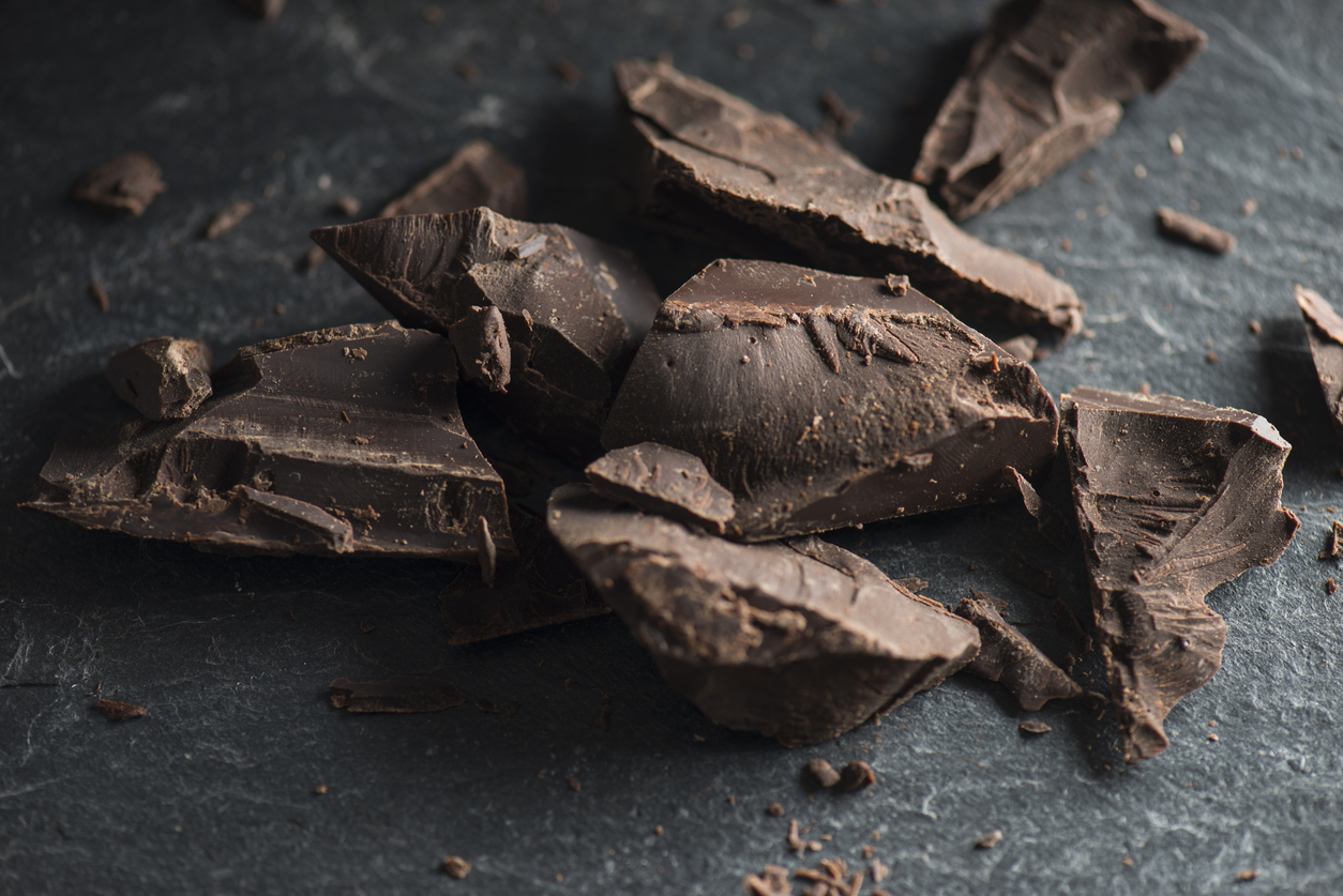 Chocolate chunks on a stone background