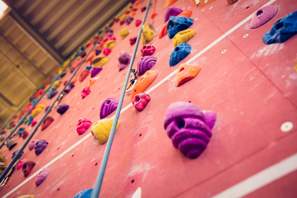 Rock climbing wall at the gym