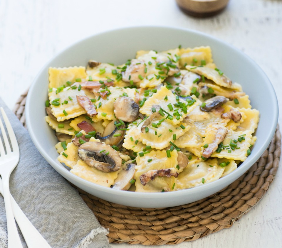 Creamy Mushroom And Bacon Ravioli 