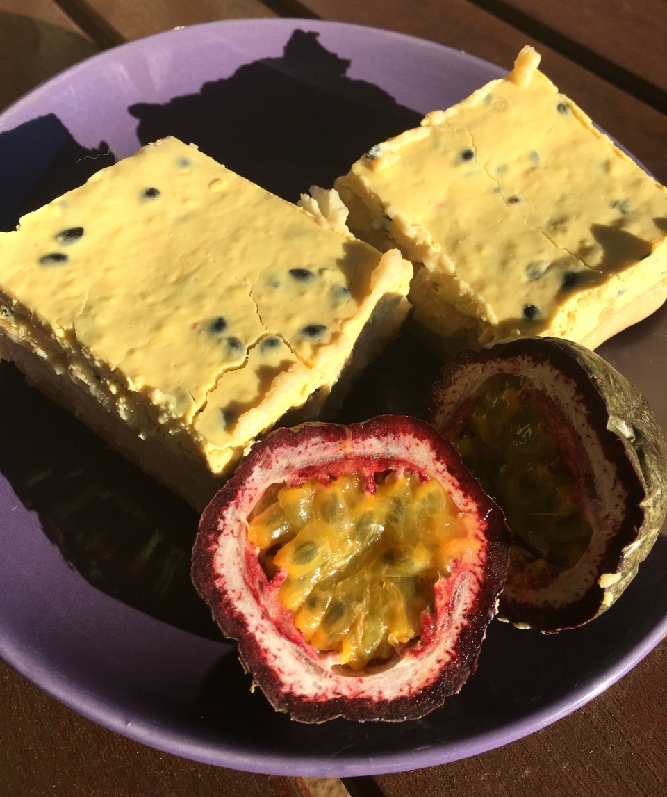 Healthy passionfruit custard slice