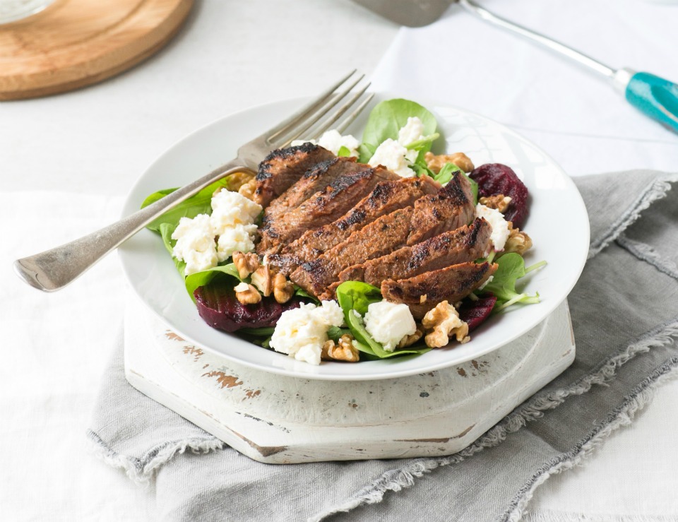 5 Ingredient Steak with Beetroot, Walnut & Feta Salad