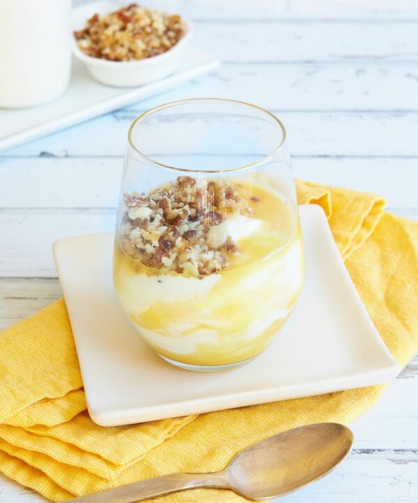 Mango Yoghurt with Sweet Macadamia Crumbs Mango Yoghurt with Sweet Macadamia Crumbs