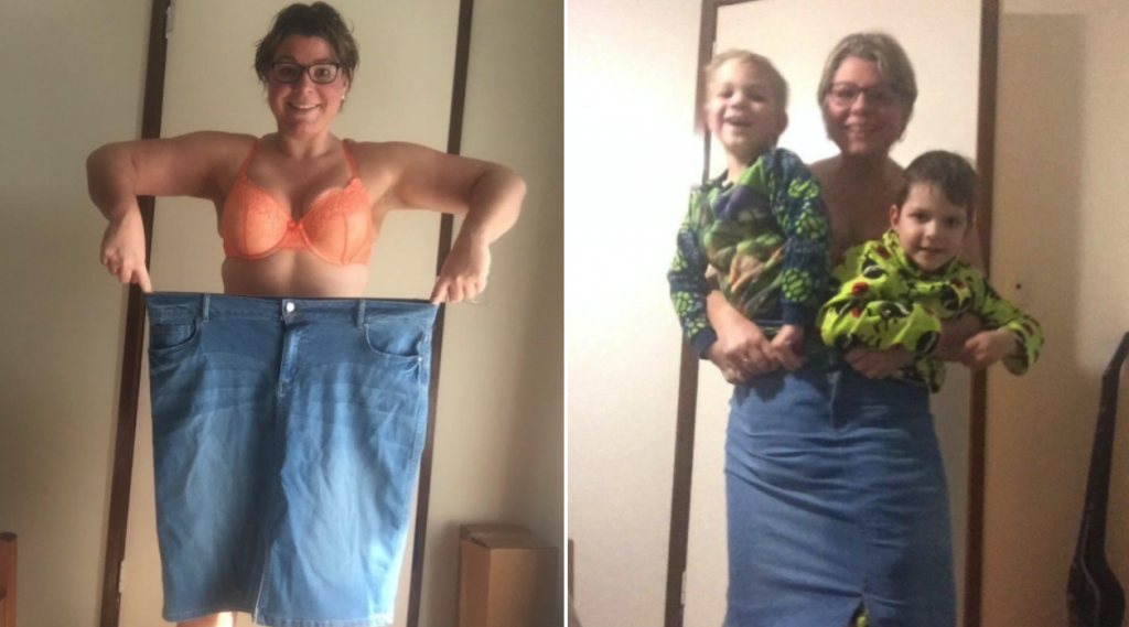 Mum and her two sons now fit in her old skirt TOGETHER following her 17kg weight loss!