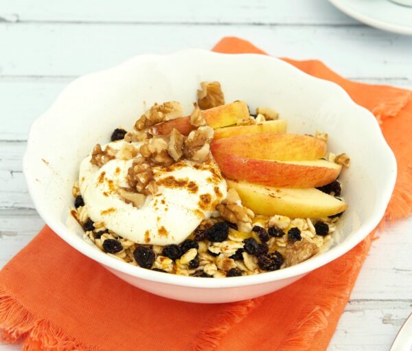 Orange Juice Bircher with Apple, Cinnamon and Walnuts