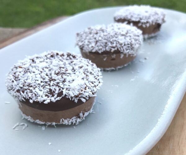 Chocolate lamington bites Chocolate lamington bites