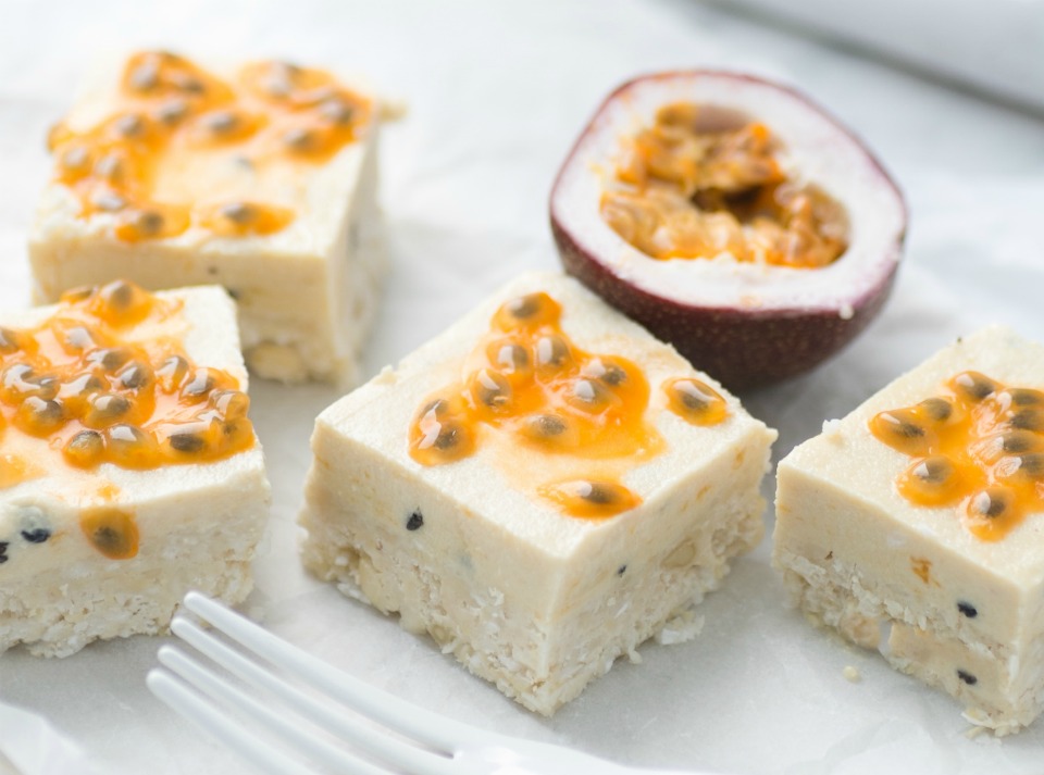 5 ingredient no bake passionfruit and coconut slice