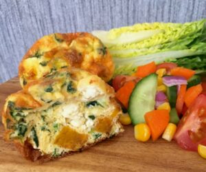 Pumpkin, shallot, feta and spinach quiche