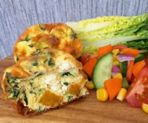 Pumpkin, shallot, feta and spinach quiche