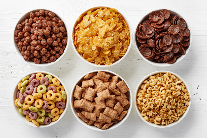 Bowls of various cereals