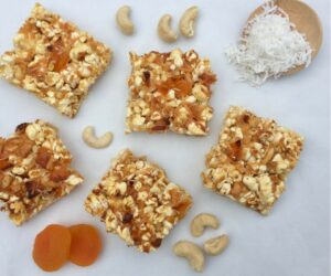 Crispy Coconut and Apricot Popcorn Slice