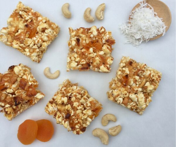 Crispy Coconut and Apricot Popcorn Slice