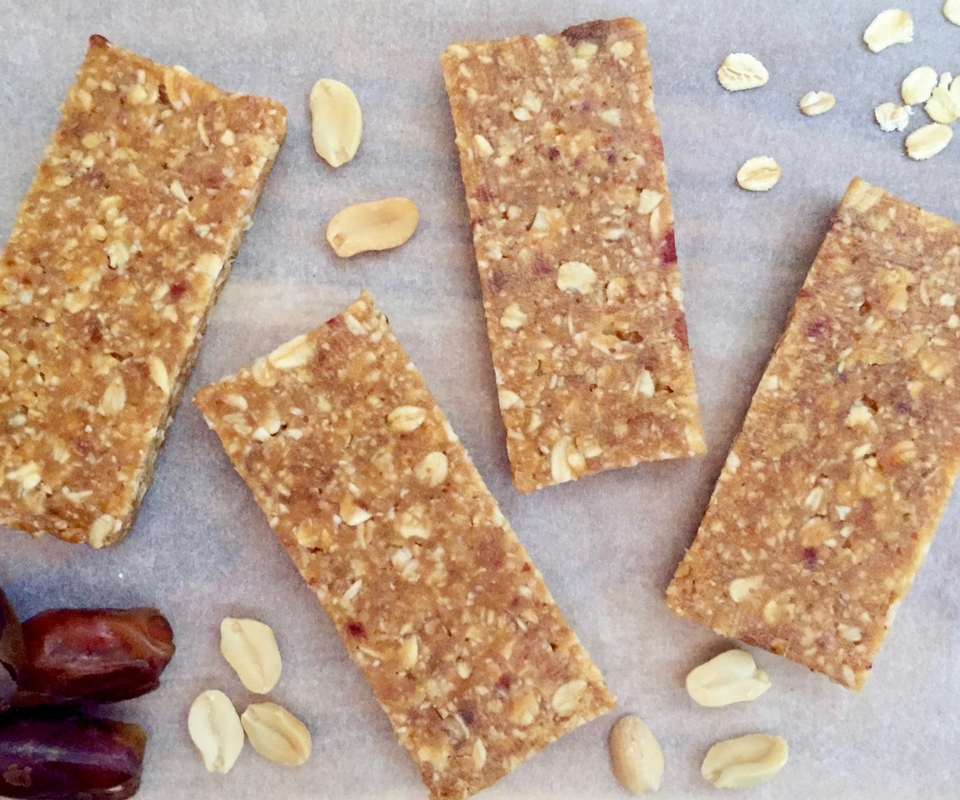 Oat, peanut butter and date bars