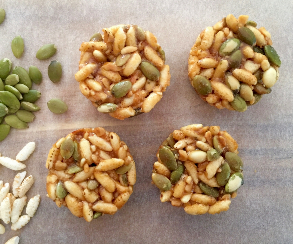 Crispy Peanut butter and Pepita Bites