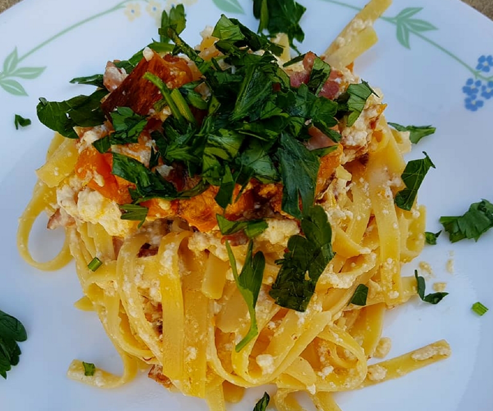 Roast Pumpkin and Bacon Pasta
