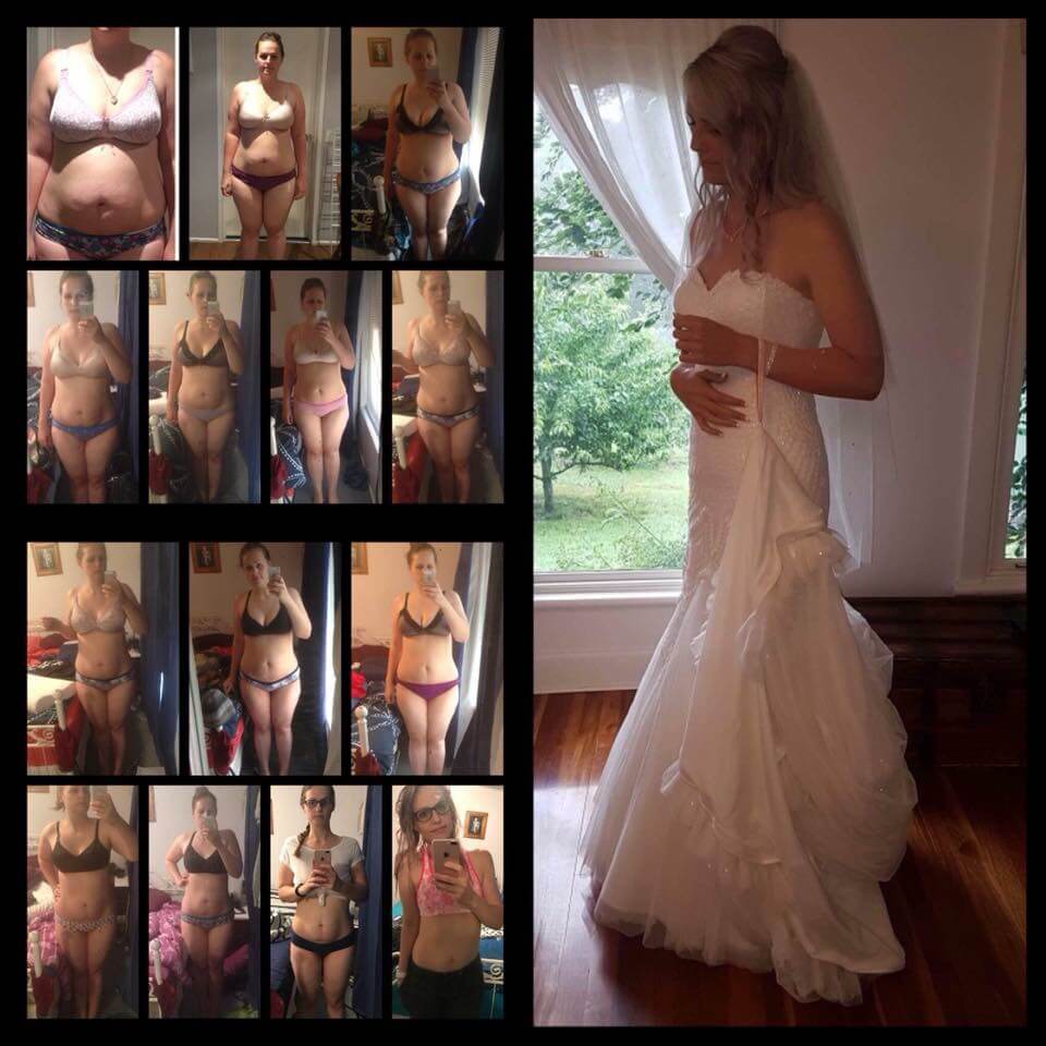 collage of transformation images This mum went from 111kg to 67kg just in time for her wedding day