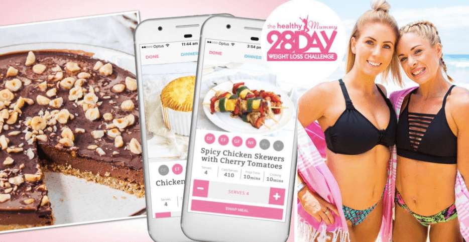 28 Day Weight Loss Challenge advert showing recipes and weight loss results