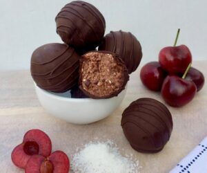 85 calorie black forest bliss balls