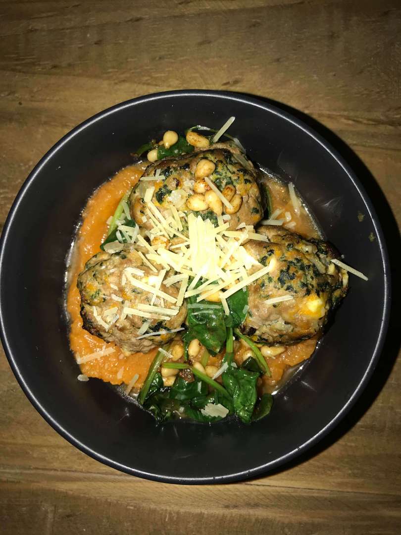 Lamb meatballs with spinach and sweet potato