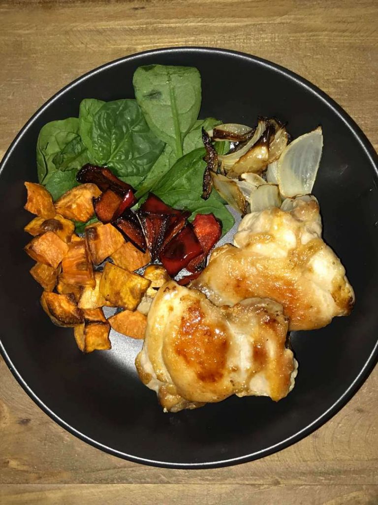 Grilled chicken and roast vegetable salad