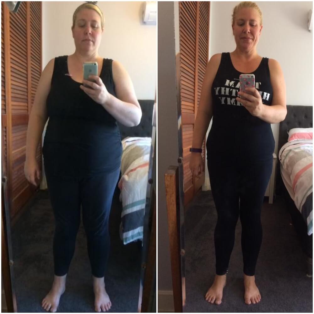 This mum makes mini goals of losing 5kg on the scales each month which has led to 14kg loss Melinda Fitzgerald before and after