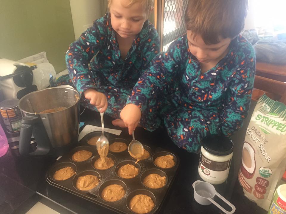 Kids helping to bake