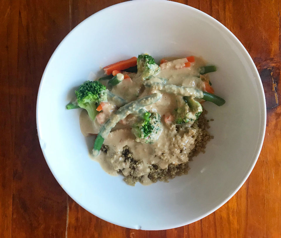 satay vegetables with quinoa