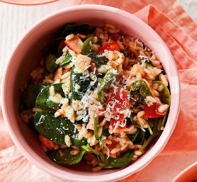 tomato spinach bacon risotto