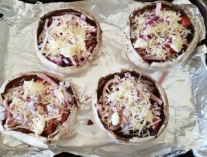 Cheesy stuffed mushroom pizzas