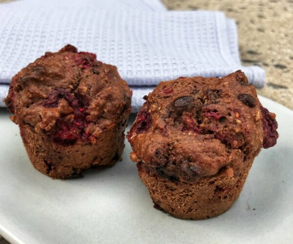 Raspberry and cacao mini muffins