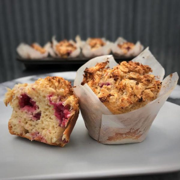 Raspberry and apple crumble breakfast muffins