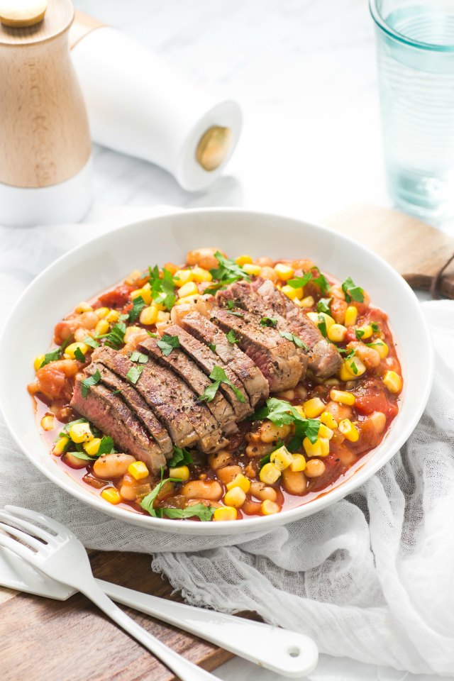 Beef, Greek White BEans and Corn Salad