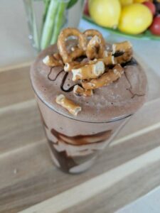 Sweet and salty chocolate pretzel smoothie